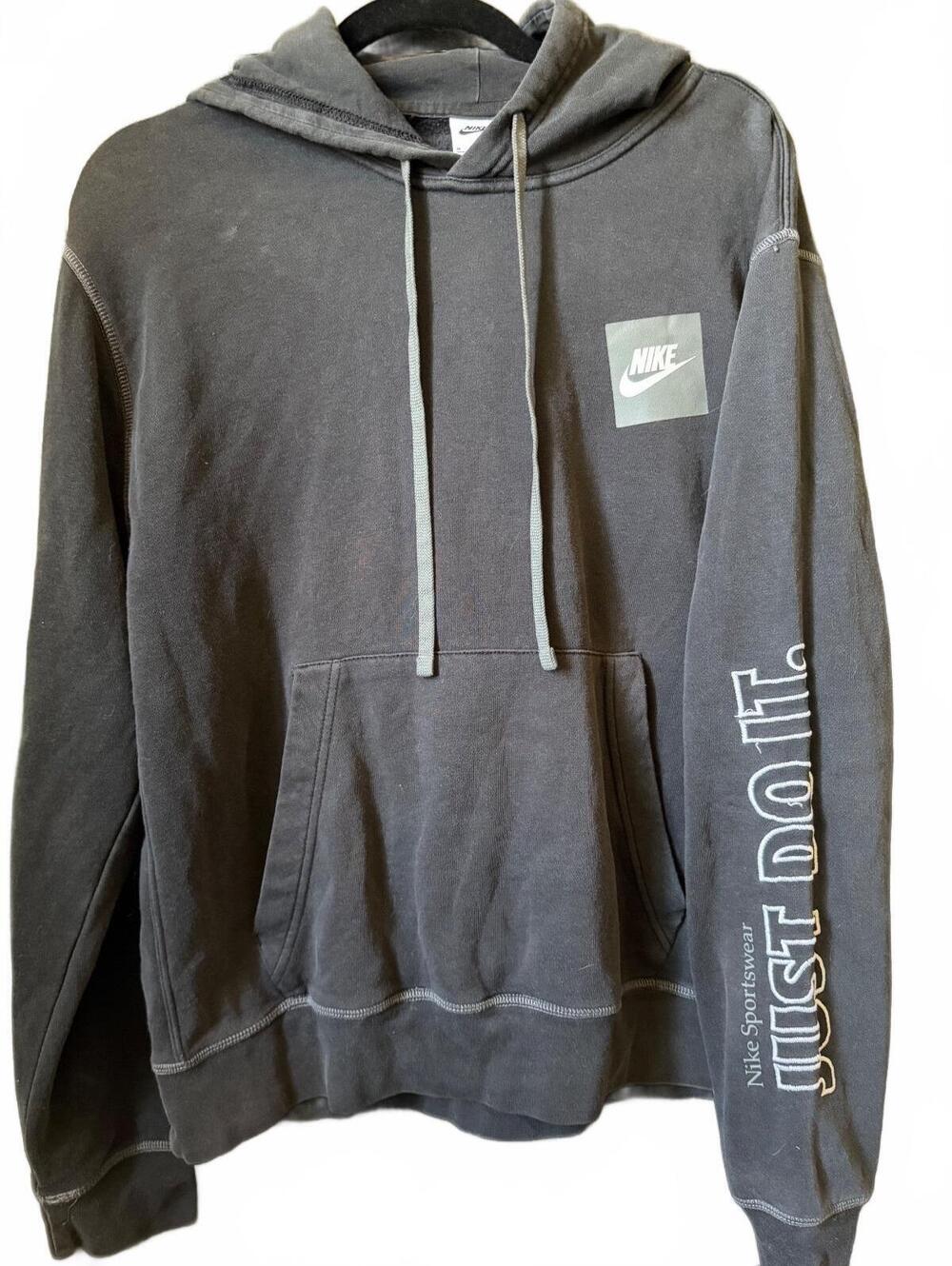 Nike Sportswear Just Do It Hoodie Mens Medium Black Graphic Pullover Sweatshirt